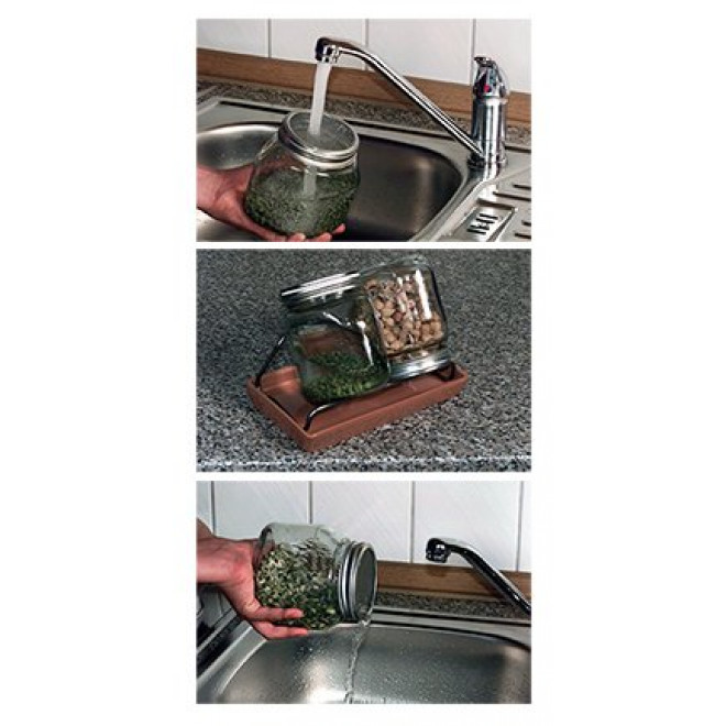 System III Eschenfelder Sprouting Set 3-Jar 35oz (1000ml) + Rack + ceramic drip tray white