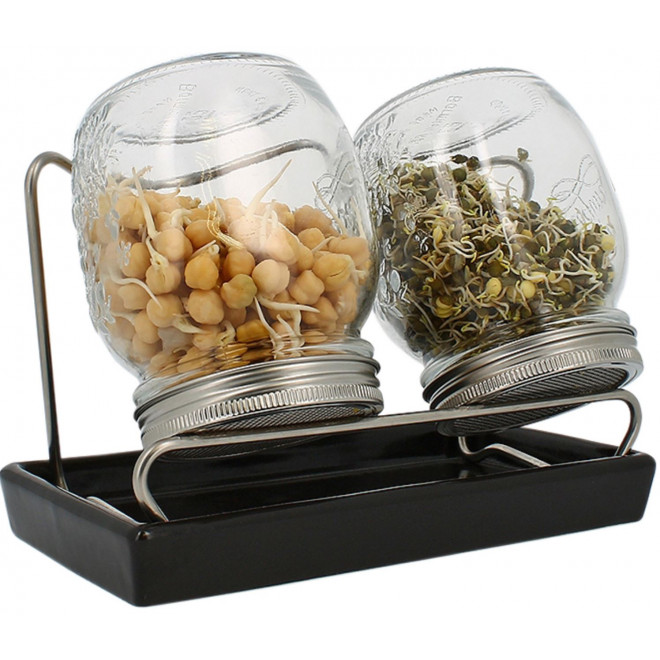 System II Eschenfelder Sprouting Set 2-Jar 26.25oz (750ml) + Rack + ceramic drip tray anthracite