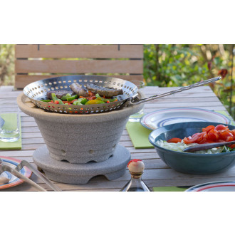 Grilling pan, stainless steel with fold-down handle