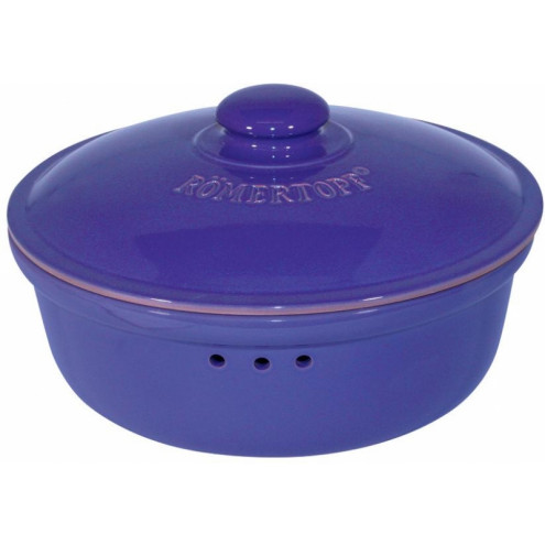 Clay Bread Crock Round, blue