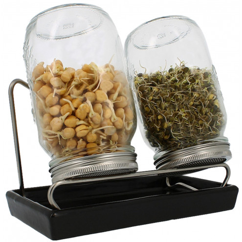System II Eschenfelder Sprouting Set 2-Jar 35oz (1000ml) + Rack + ceramic drip tray anthracite